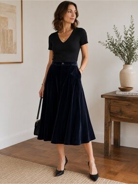 Vintage NWT 70s 80s Black Velvet Full Circle Skirt Twirl For Joseph large Cotton